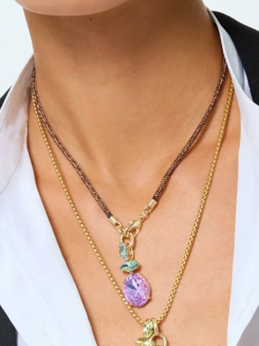 Roxanne Assoulin Crystal Granita Le Petite Cord Necklace Crushed Violet - Picture 1 of 4